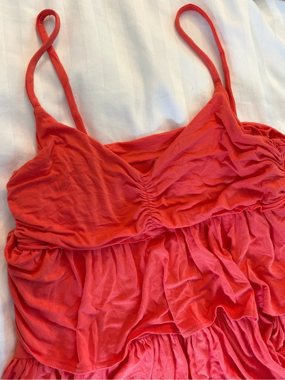 J. Crew Coral Red Tiered Spaghetti Strap Dress